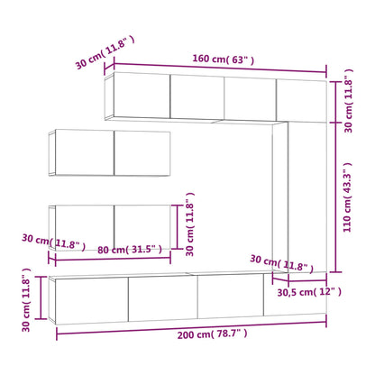 7-tlg. TV-Schrank-Set Schwarz Holzwerkstoff