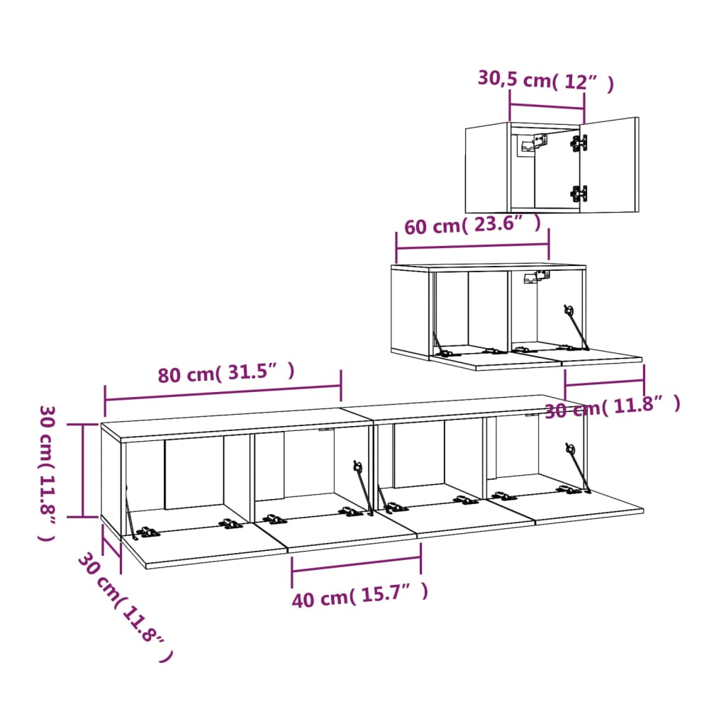 4-tlg. TV-Schrank-Set Weiß Holzwerkstoff