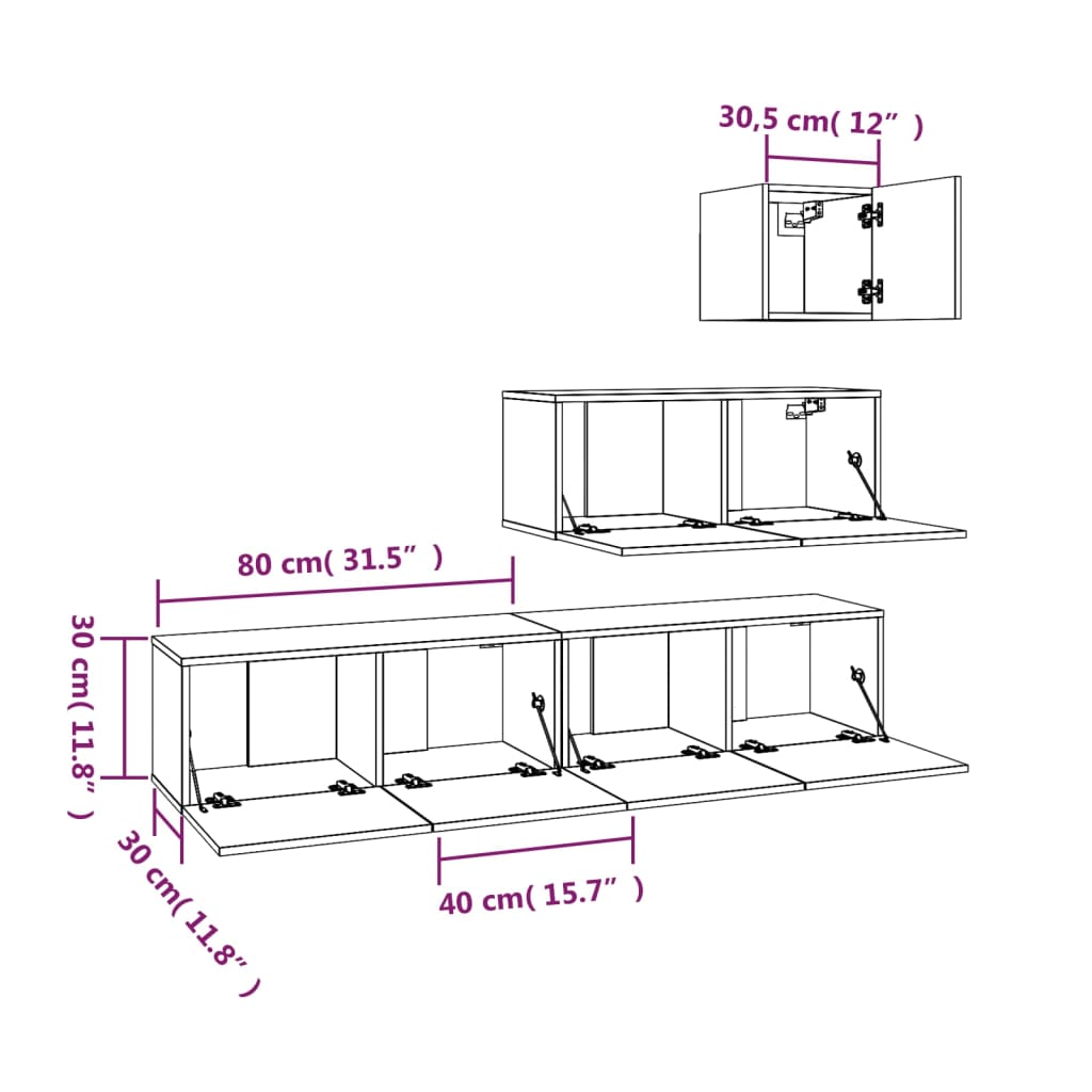 4-tlg. TV-Schrank-Set Schwarz Holzwerkstoff