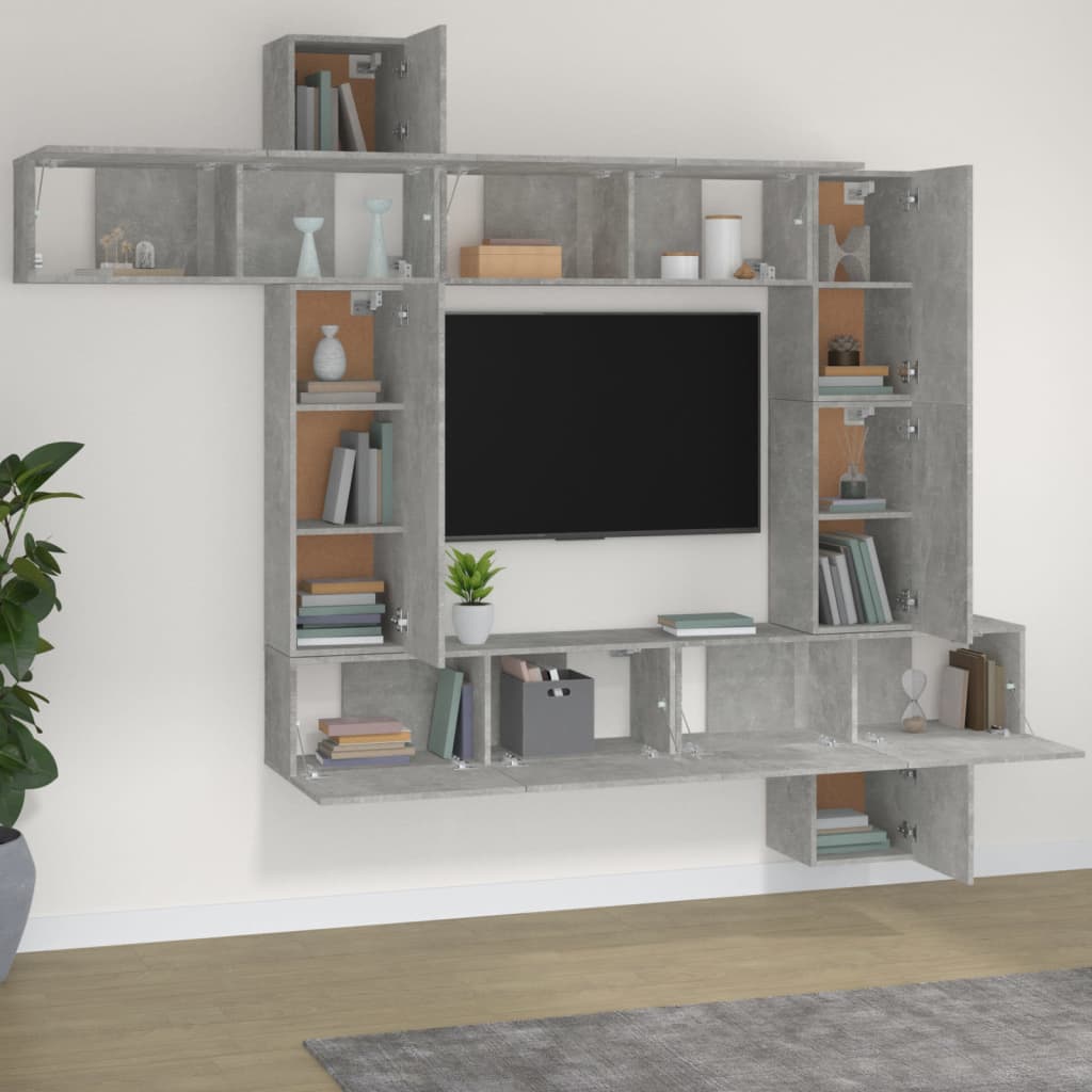 9-tlg. TV-Schrank-Set Betongrau Holzwerkstoff