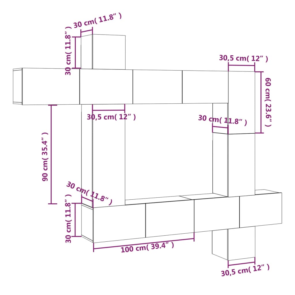 9-tlg. TV-Schrank-Set Betongrau Holzwerkstoff