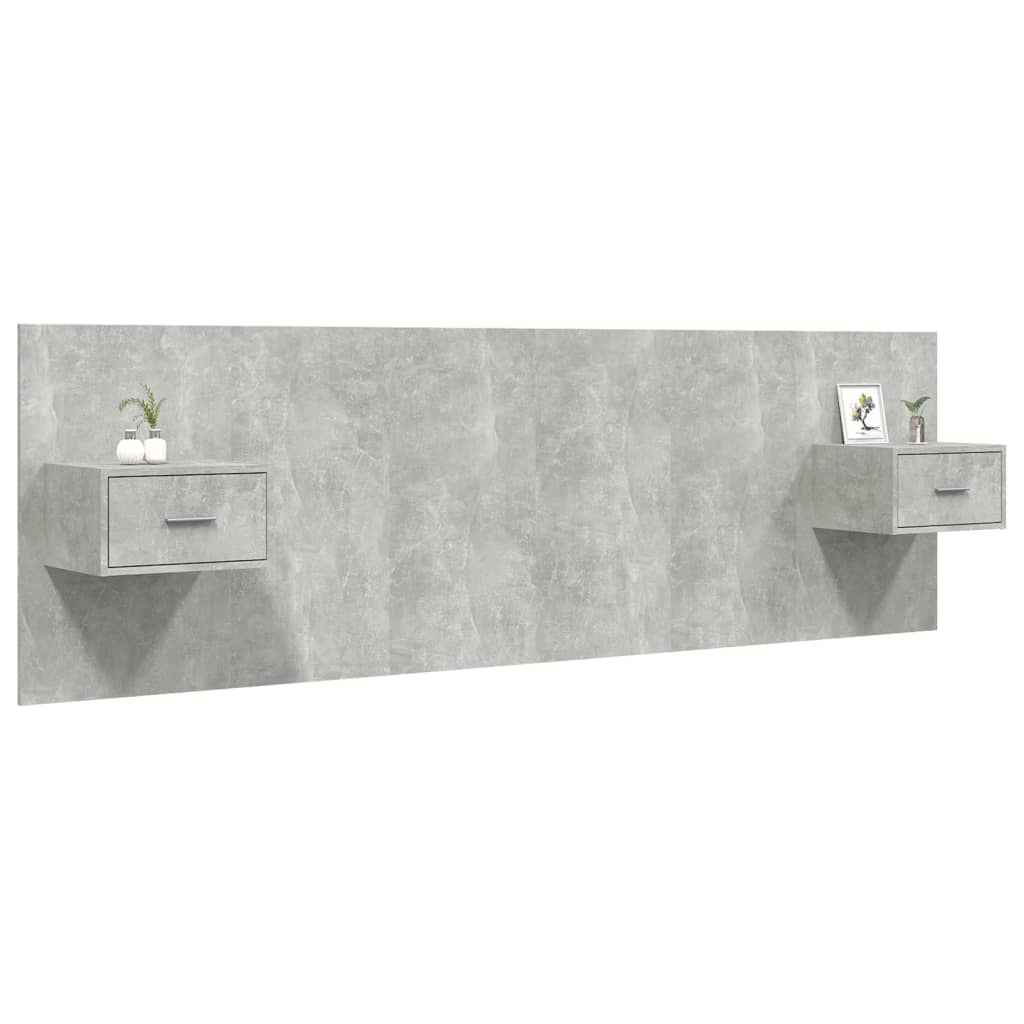 Headboard with bedside tables concrete grey wood material