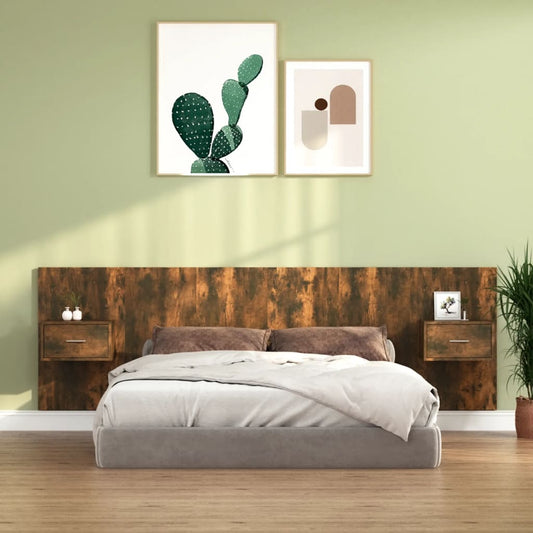 Headboard with bedside tables smoked oak wood material