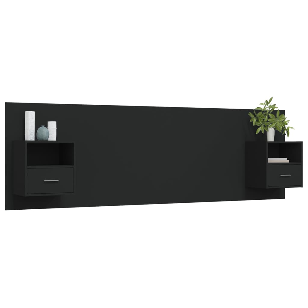 Headboard with bedside tables Black wood material