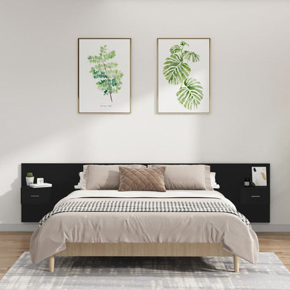 Headboard with bedside tables Black wood material