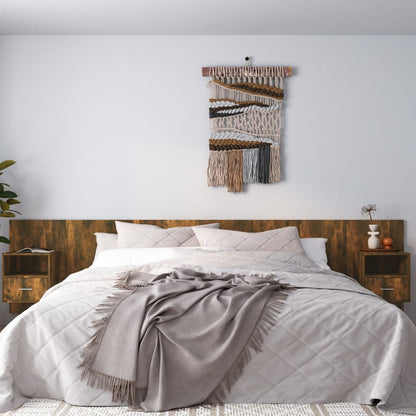 Headboard with bedside tables smoked oak wood material