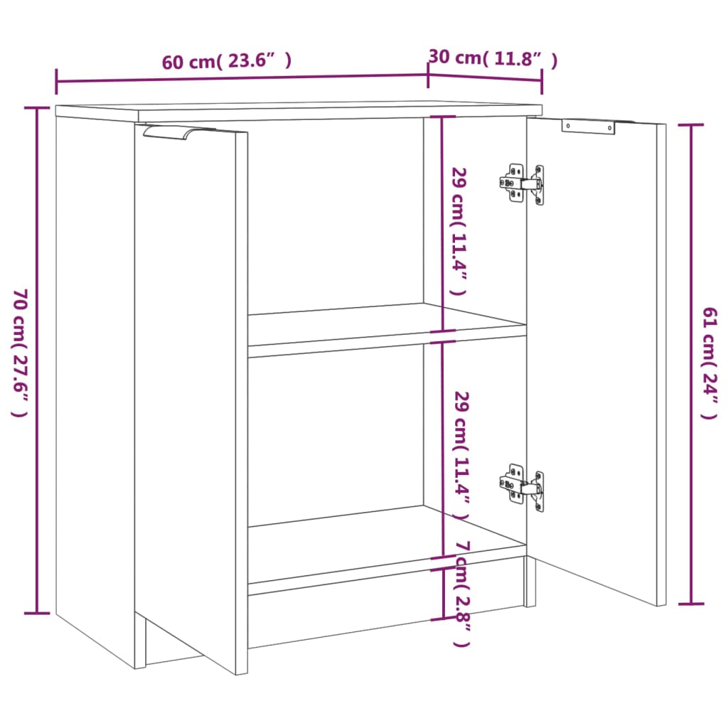 Sideboards 2 pcs. High gloss white 60x30x70 cm wood material