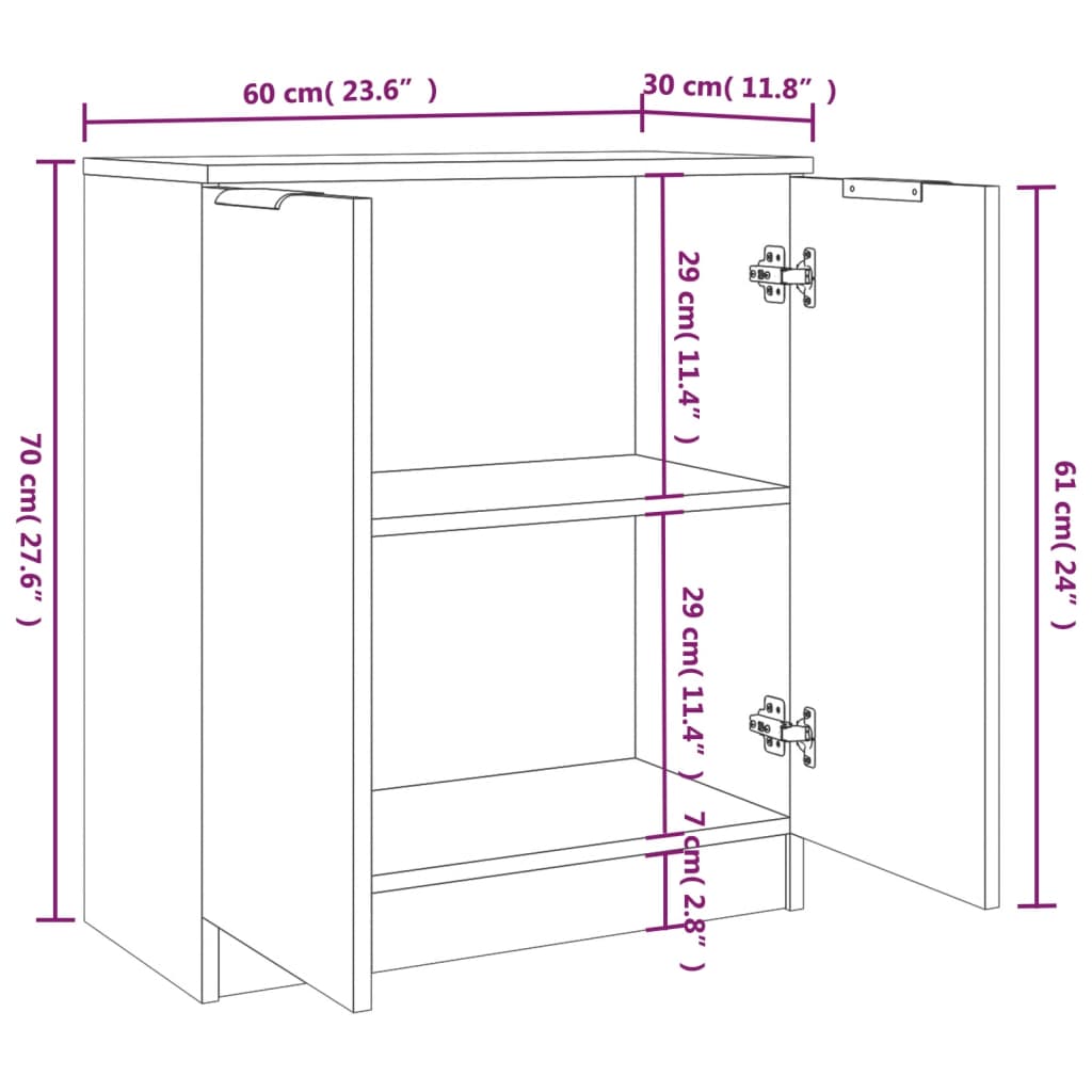 Sideboards 2 Stk. Braun Eichen-Optik 60x30x70 cm Holzwerkstoff