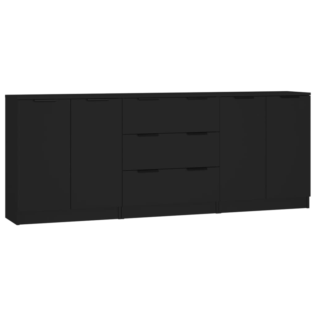 3-tlg. Sideboard-Set Schwarz Holzwerkstoff