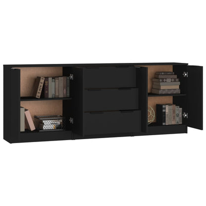 3-tlg. Sideboard-Set Schwarz Holzwerkstoff