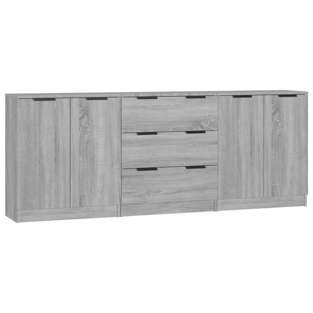 3-tlg. Sideboard Grau Sonoma Eiche-Optik Holzwerkstoff