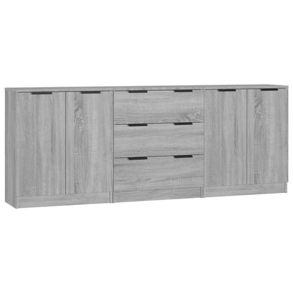 3-tlg. Sideboard Grau Sonoma Eiche-Optik Holzwerkstoff