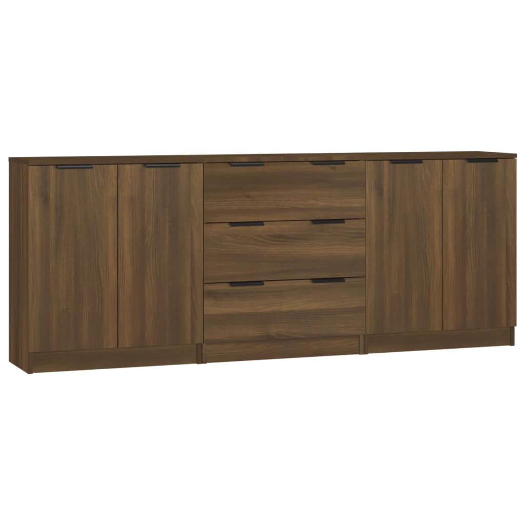 3-tlg. Sideboard Braun Eiche-Optik Holzwerkstoff