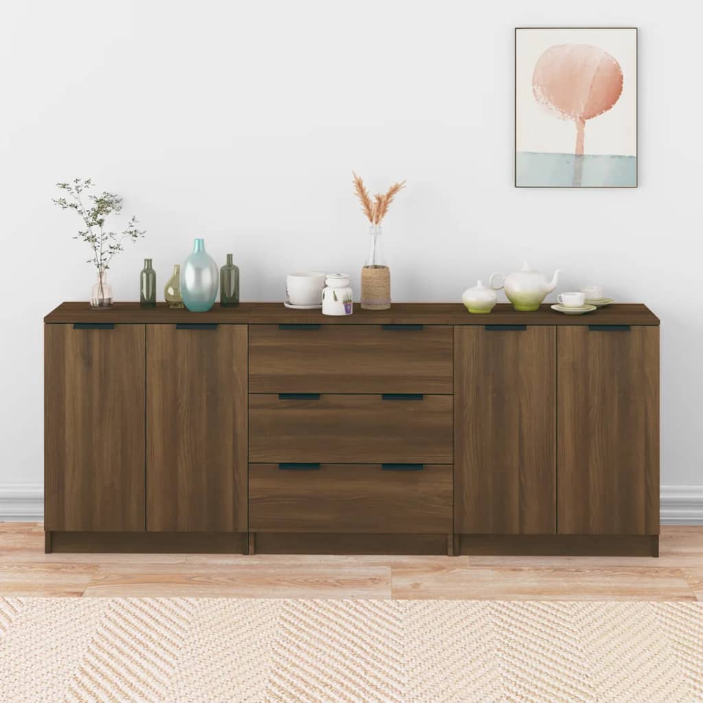 3-tlg. Sideboard Braun Eiche-Optik Holzwerkstoff