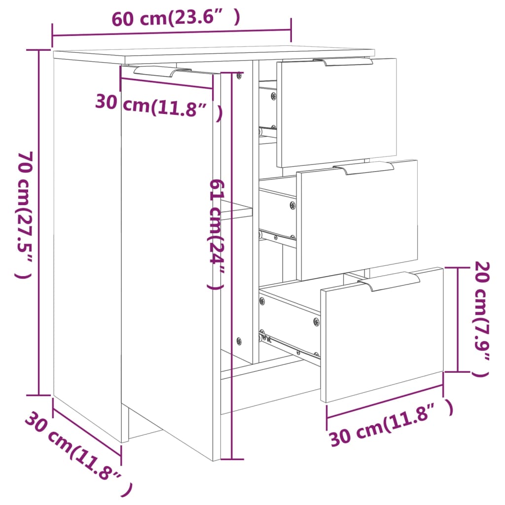 Sideboards 2 pcs. White 60x30x70 cm wood material