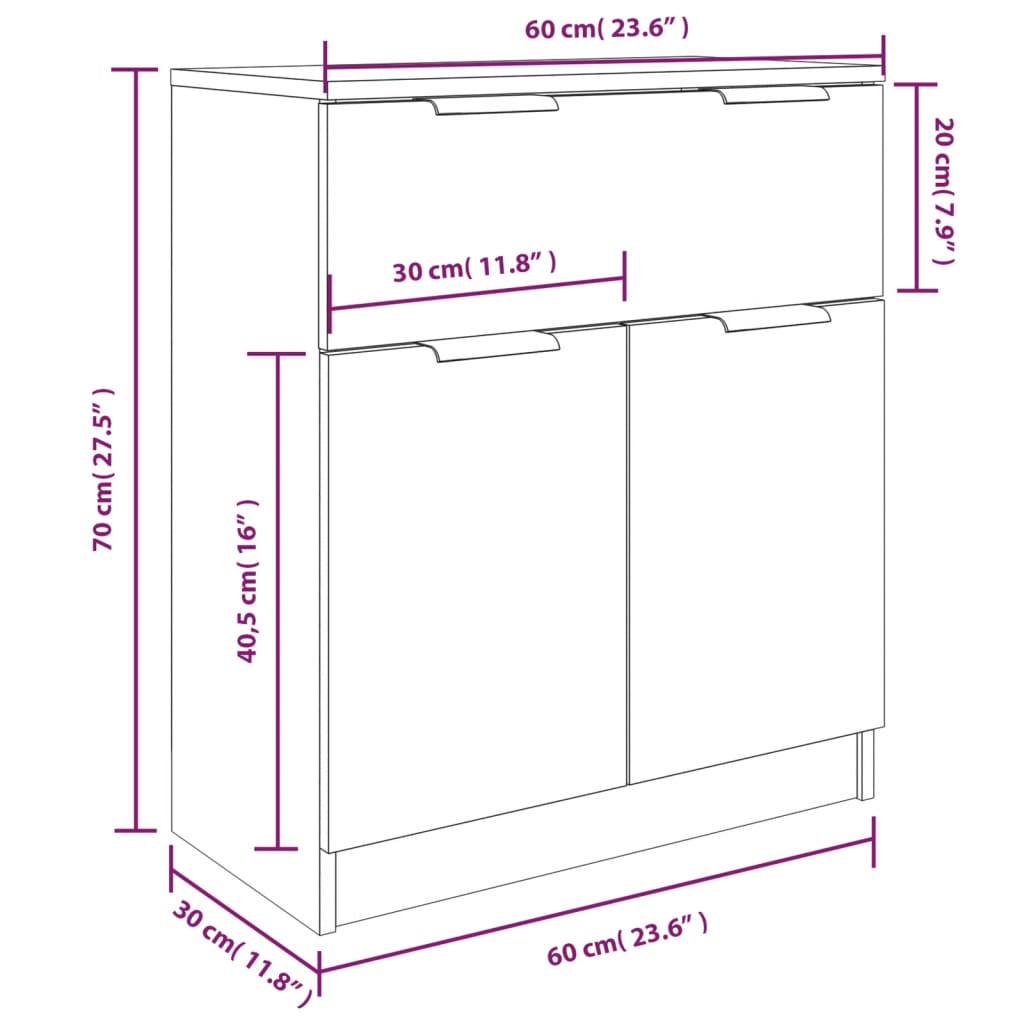 3-piece sideboard white wood material