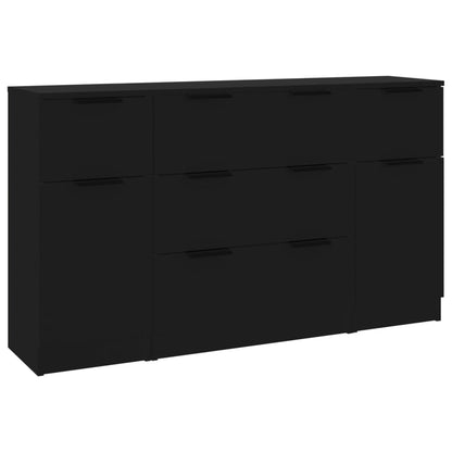 3-tlg. Sideboard-Set Schwarz Holzwerkstoff