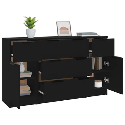 3-tlg. Sideboard-Set Schwarz Holzwerkstoff