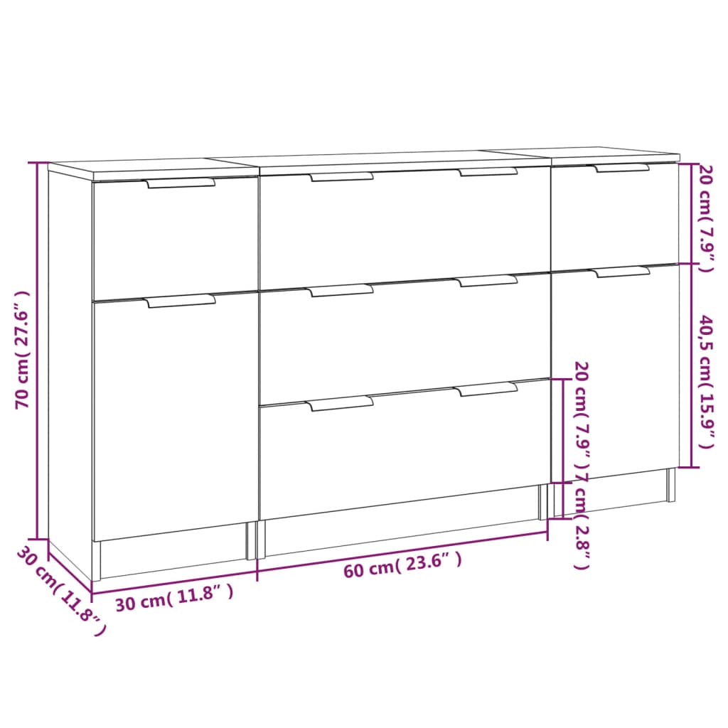 3-tlg. Sideboard-Set Sonoma-Eiche Holzwerkstoff