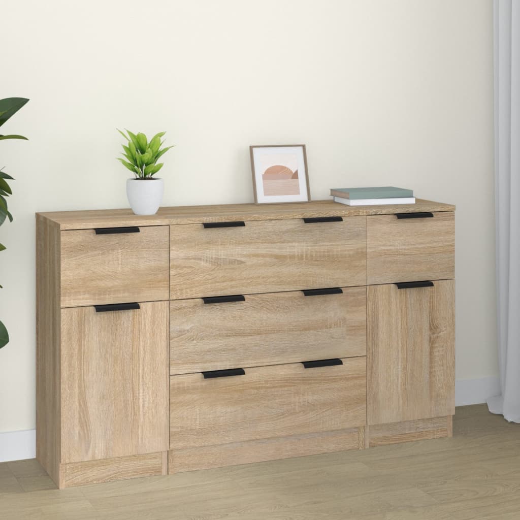 3-tlg. Sideboard-Set Sonoma-Eiche Holzwerkstoff