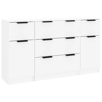 3-piece sideboard set high-gloss white wood material