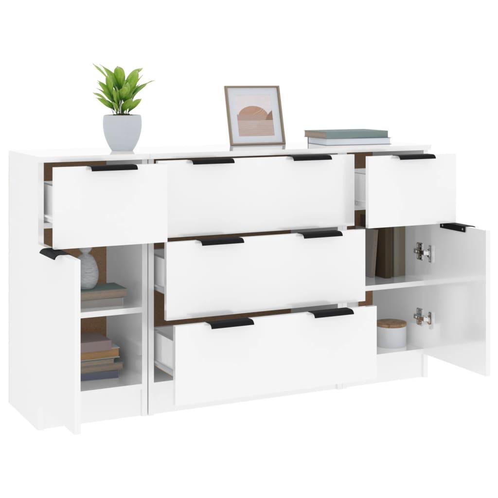 3-piece sideboard set high-gloss white wood material