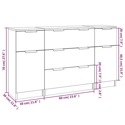 3-piece sideboard set high-gloss white wood material