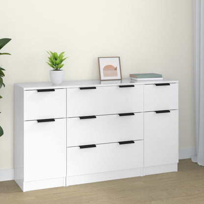 3-piece sideboard set high-gloss white wood material