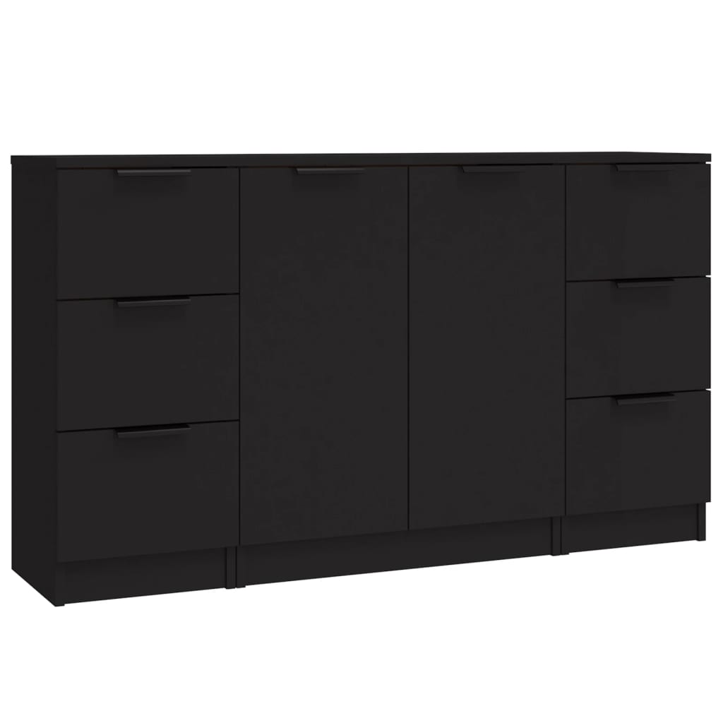 Sideboards 3 Stk. Schwarz Holzwerkstoff