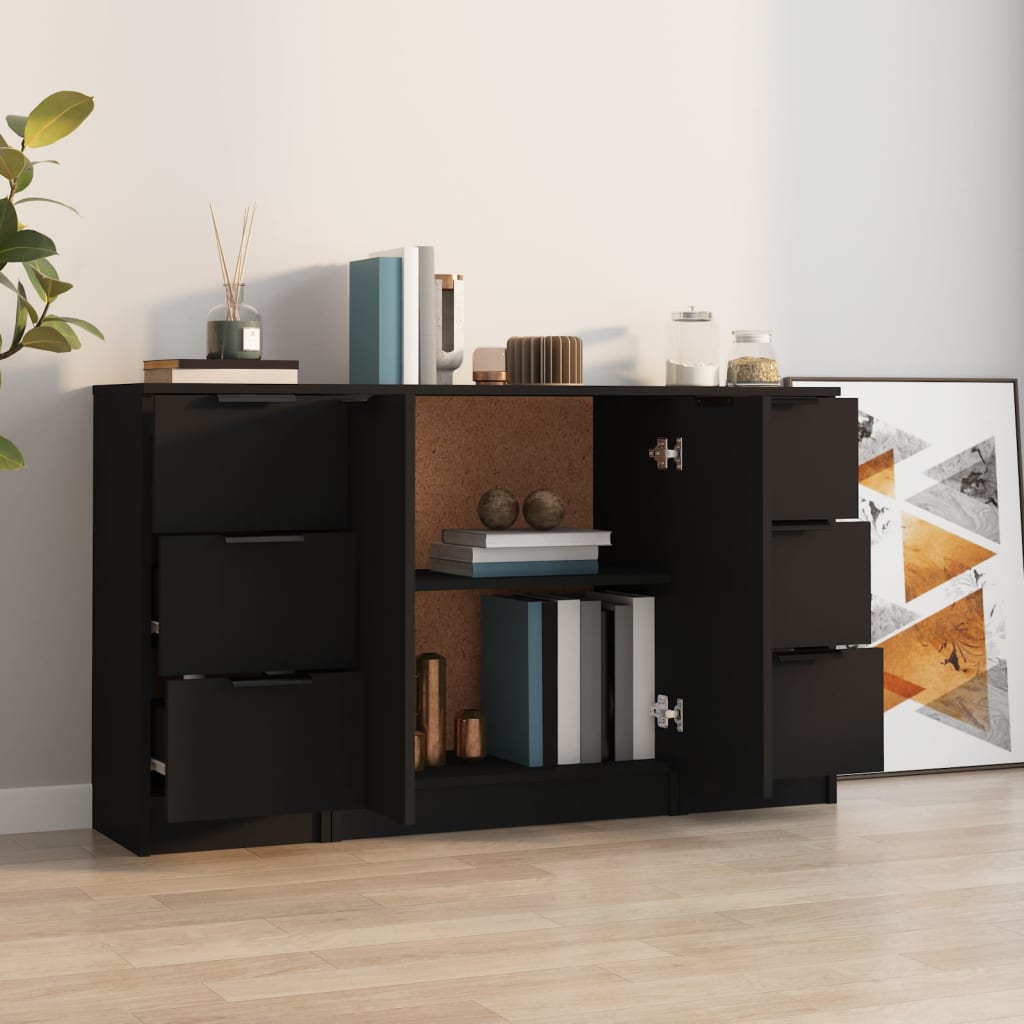 Sideboards 3 Stk. Schwarz Holzwerkstoff