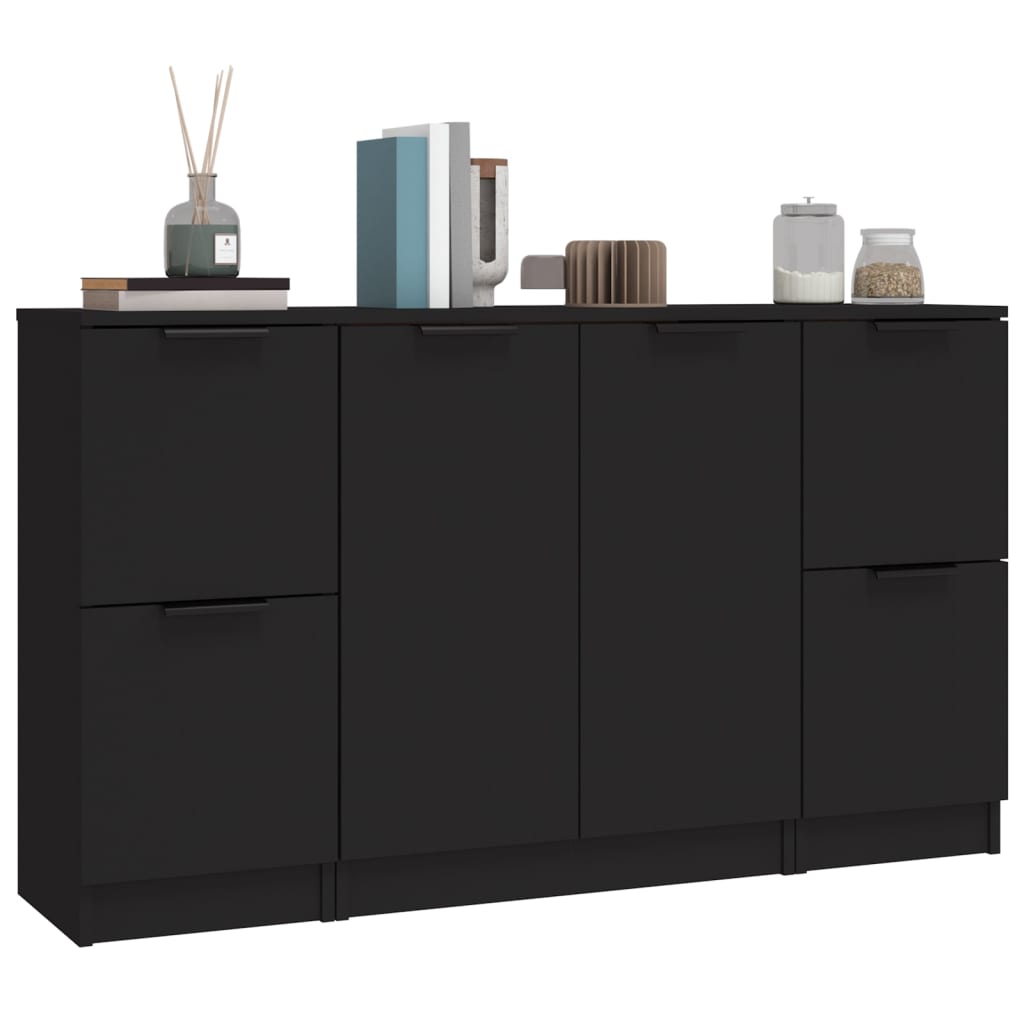 Sideboards 3 Stk. Schwarz Holzwerkstoff