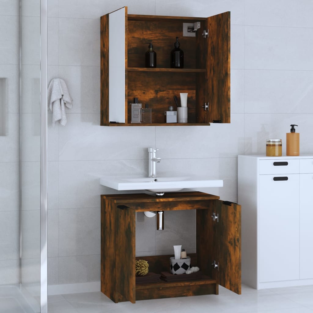 2-piece bathroom furniture set smoked oak wood material