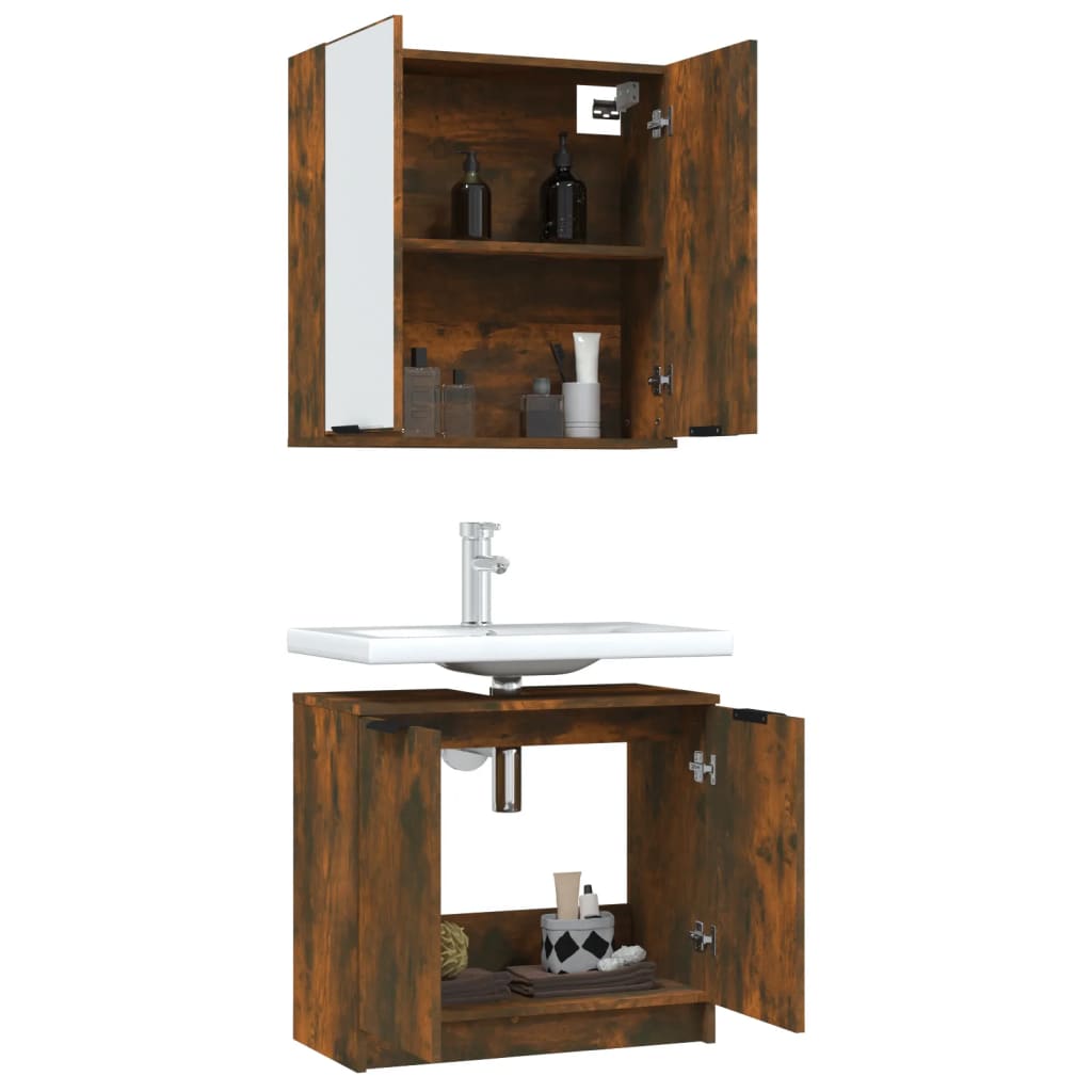 2-piece bathroom furniture set smoked oak wood material