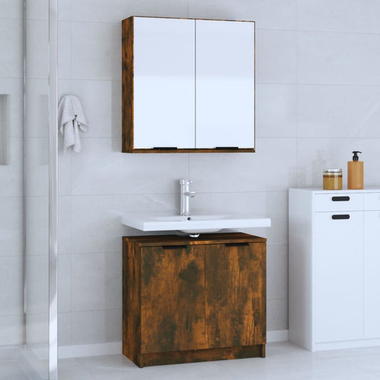 2-piece bathroom furniture set smoked oak wood material