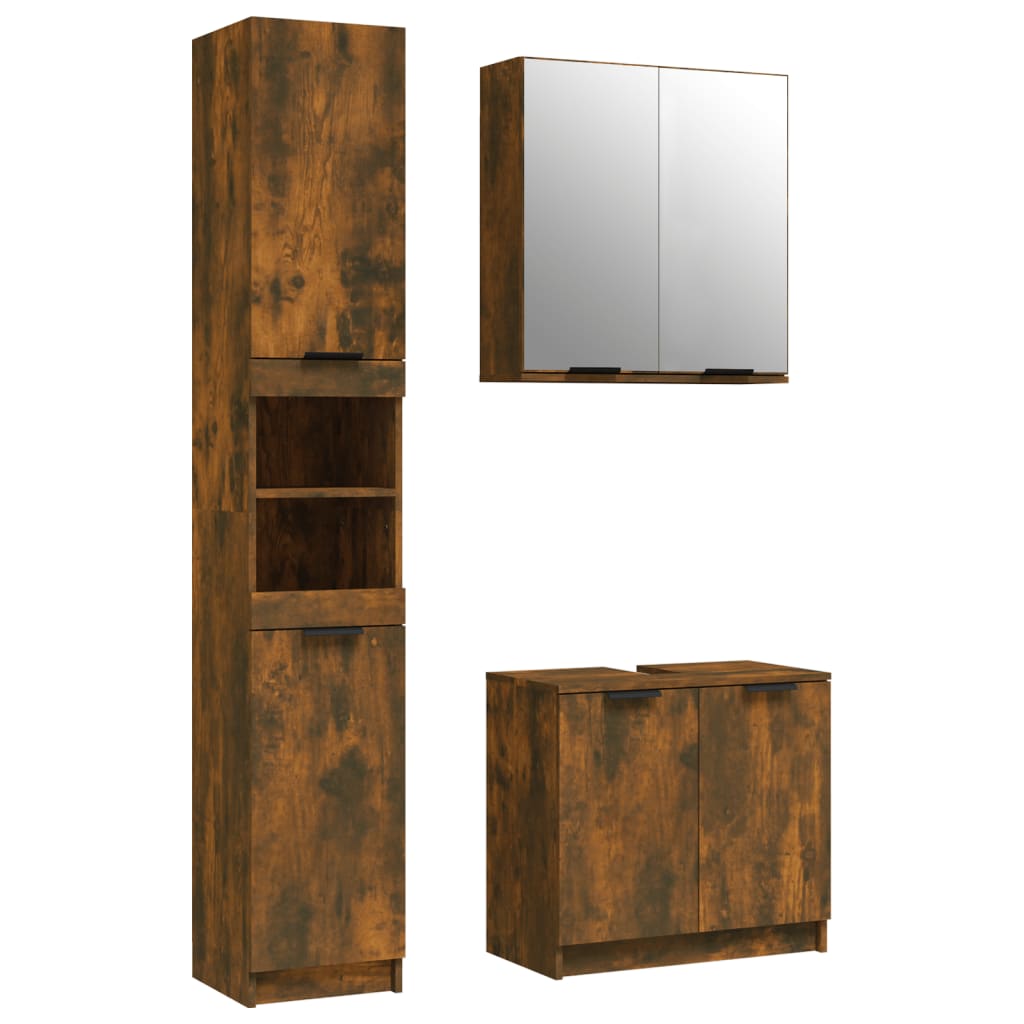 3-piece bathroom furniture set smoked oak wood material