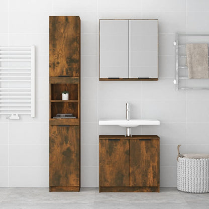 3-piece bathroom furniture set smoked oak wood material