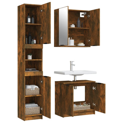 3-piece bathroom furniture set smoked oak wood material