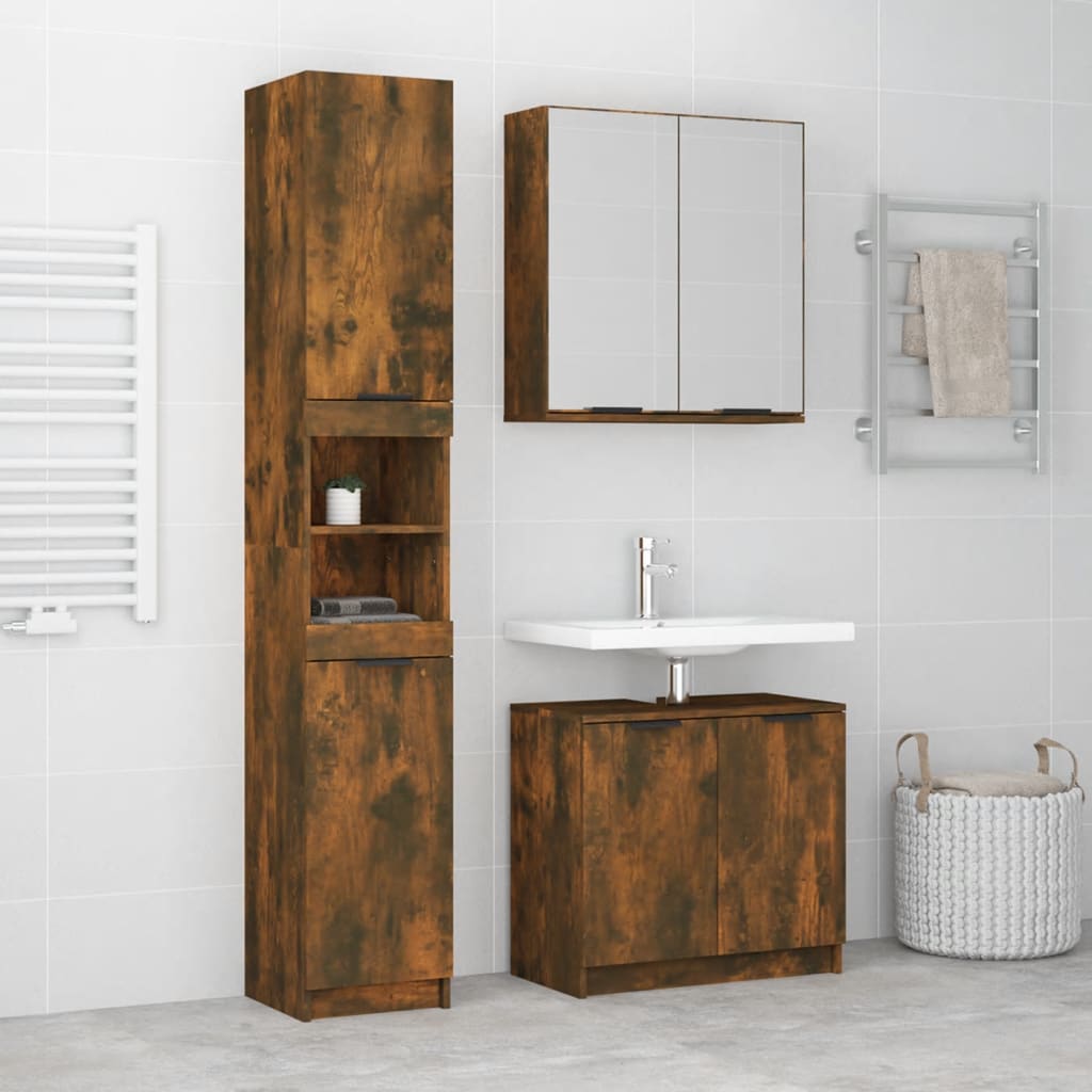 3-piece bathroom furniture set smoked oak wood material