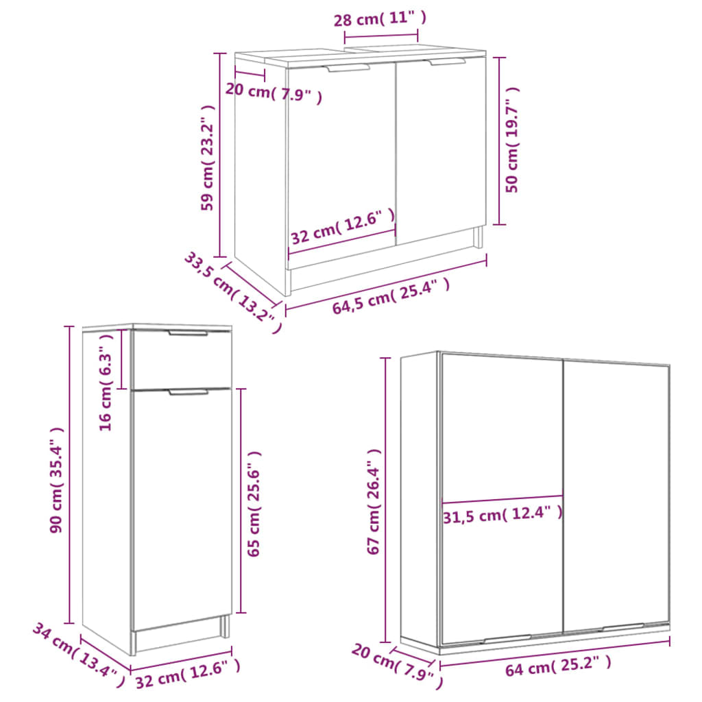 4-tlg. Badmöbel-Set Weiß Holzwerkstoff