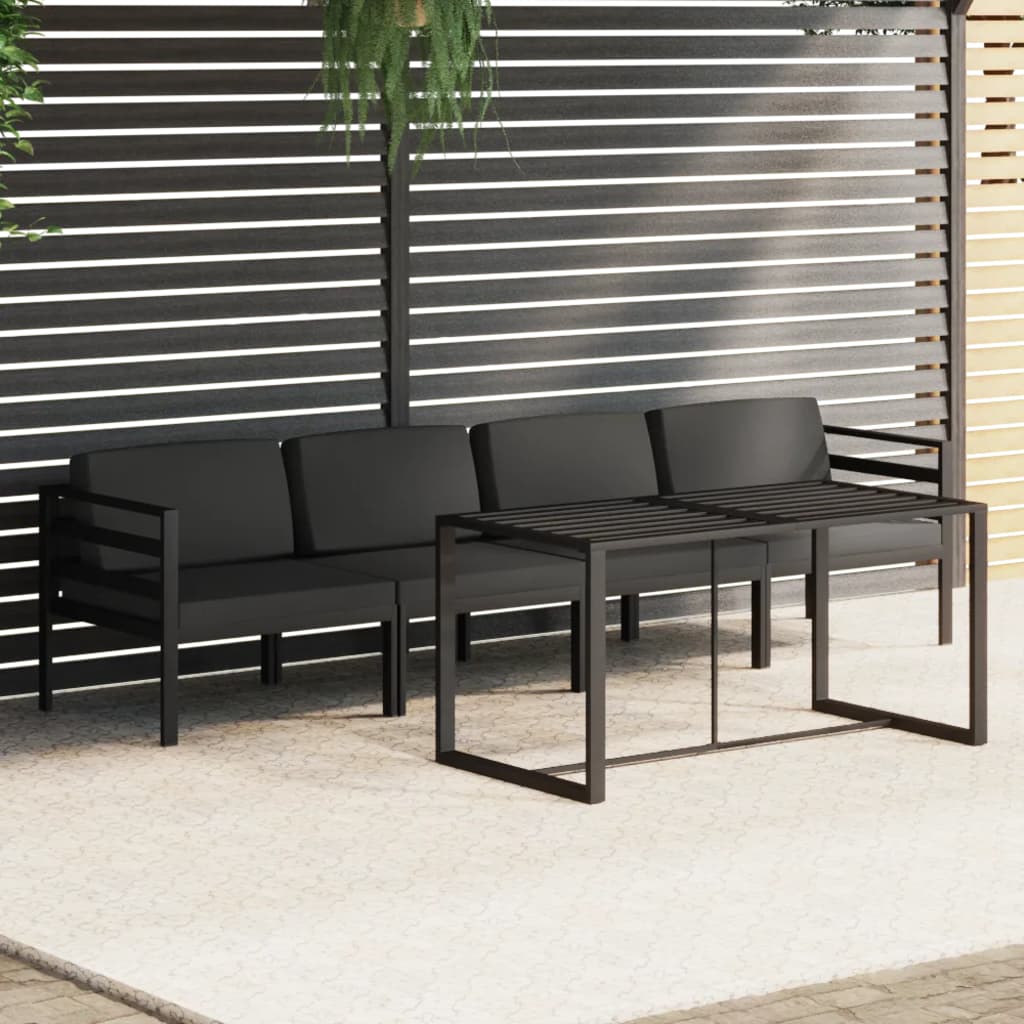 5-tlg. Garten-Lounge-Set mit Kissen Aluminium Anthrazit