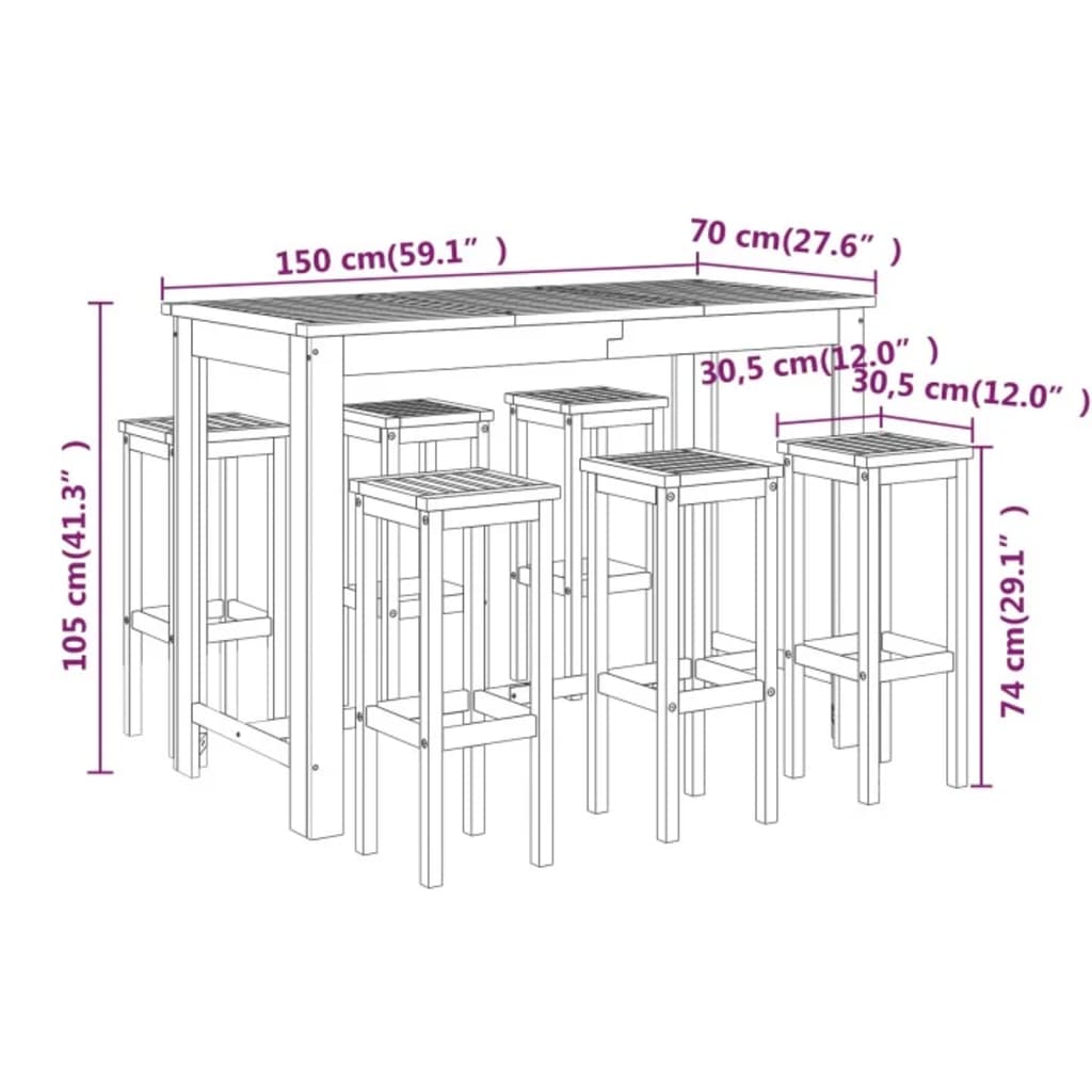 7-tlg. Gartenbar-Set Massivholz Akazie