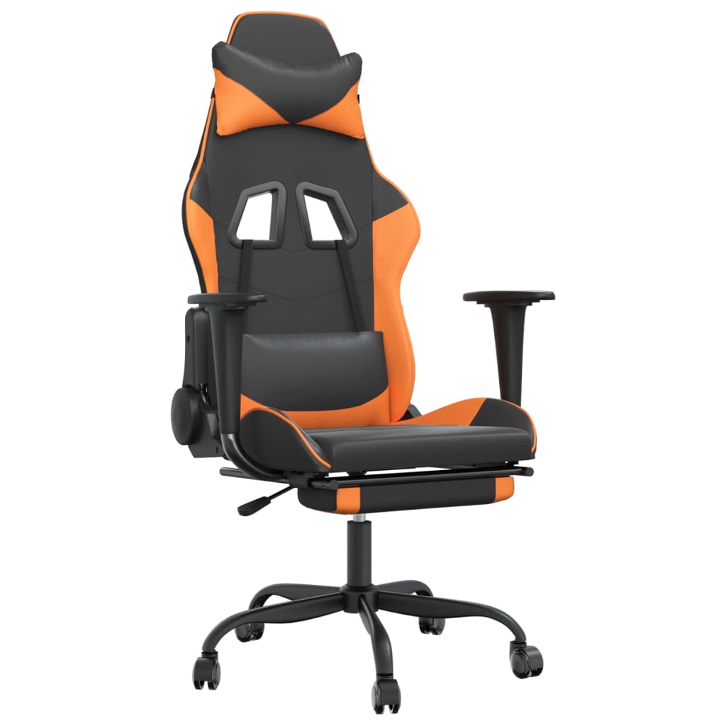 Gaming-Stuhl mit Massage & Fußstütze Schwarz Orange Kunstleder