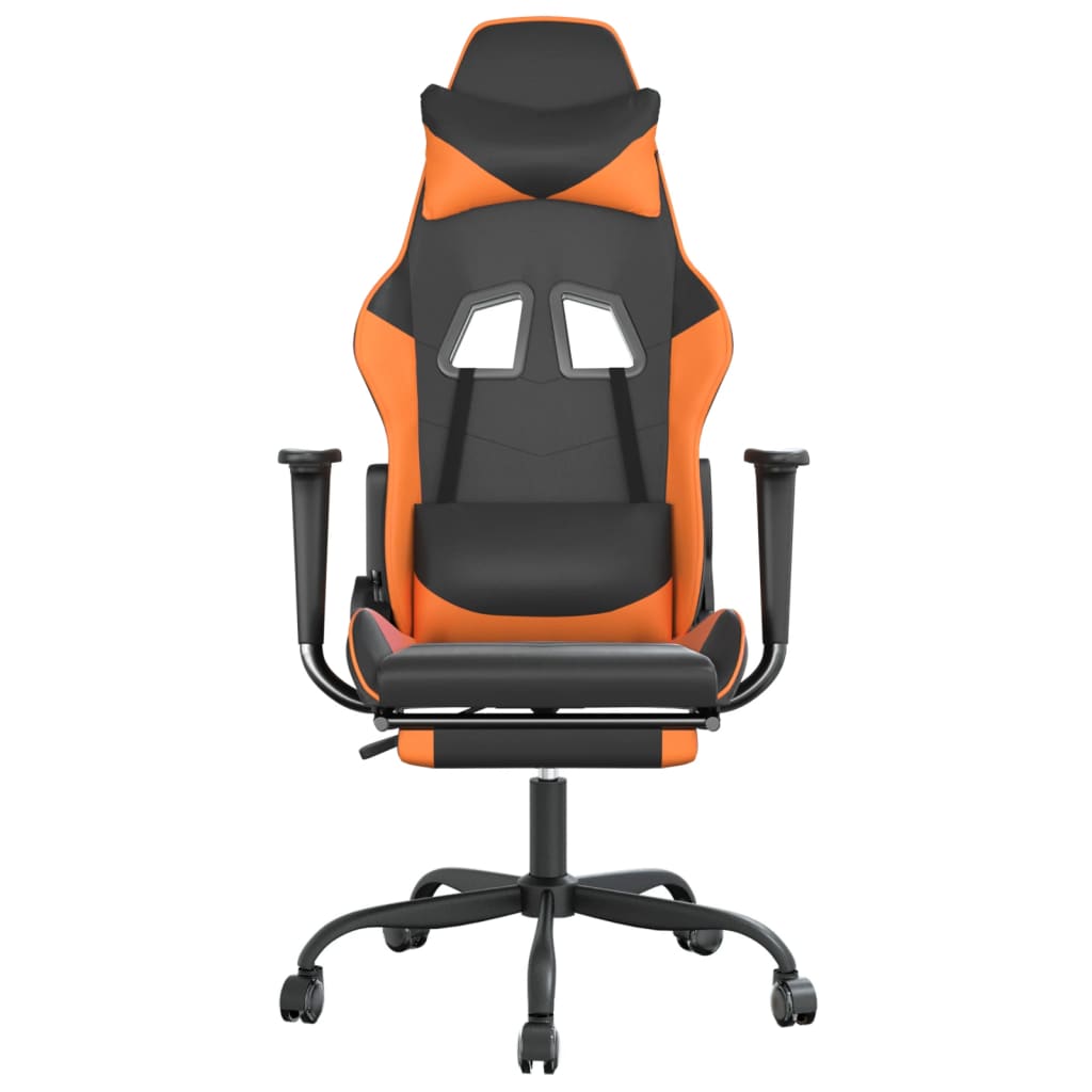 Gaming-Stuhl mit Massage & Fußstütze Schwarz Orange Kunstleder