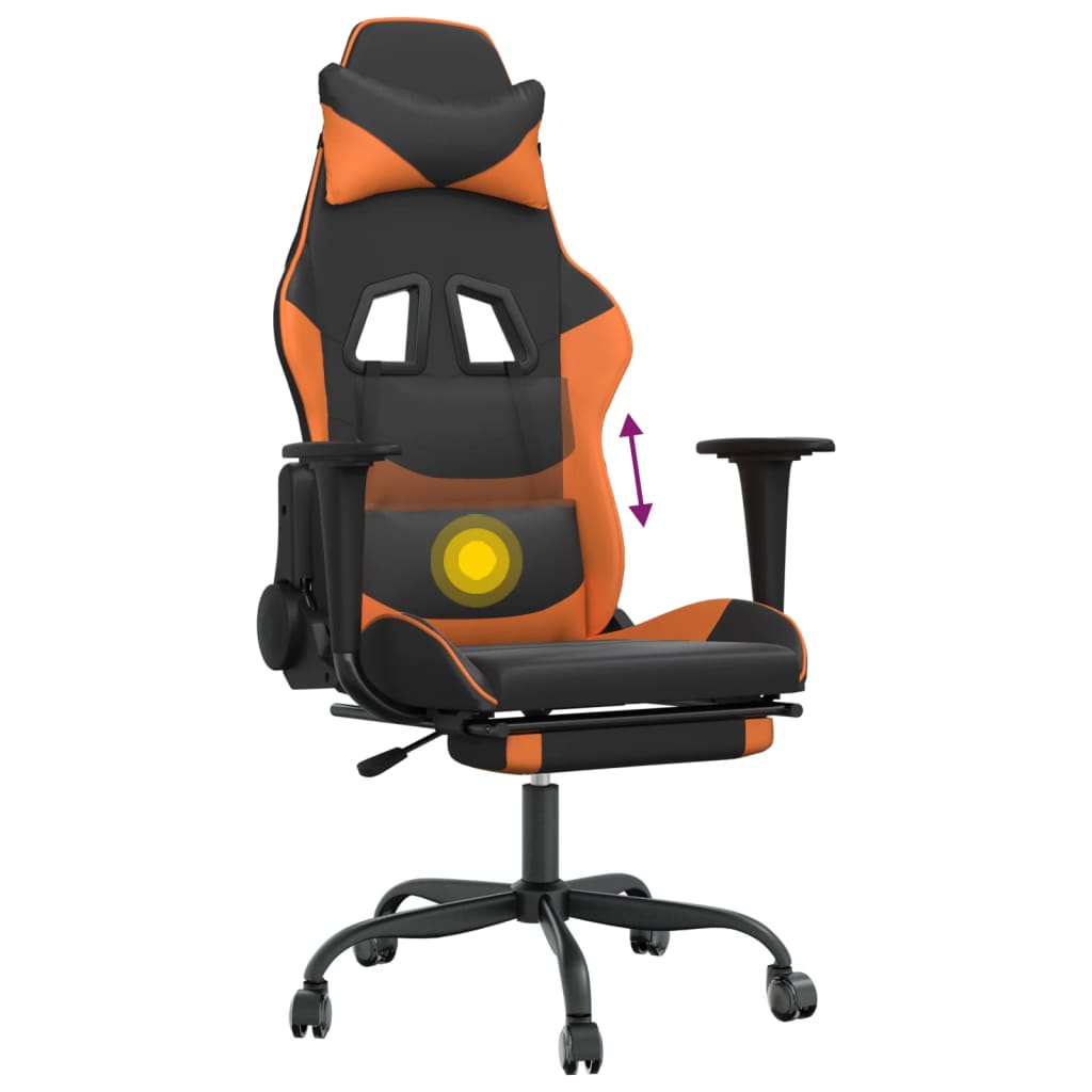 Gaming-Stuhl mit Massage & Fußstütze Schwarz Orange Kunstleder