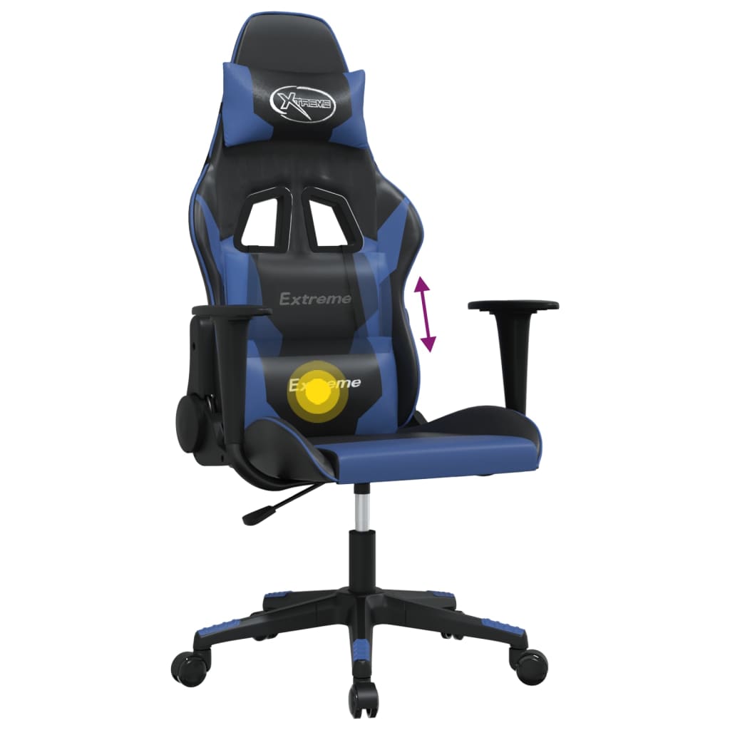 Gaming-Stuhl mit Massagefunktion Schwarz und Blau Kunstleder