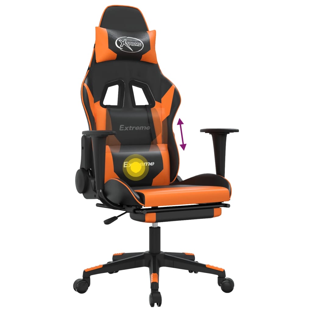 Gaming-Stuhl mit Massage & Fußstütze Schwarz Orange Kunstleder