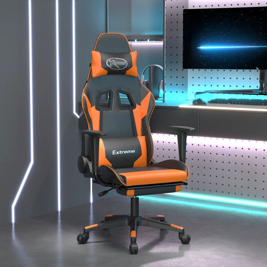 Gaming-Stuhl mit Massage & Fußstütze Schwarz Orange Kunstleder