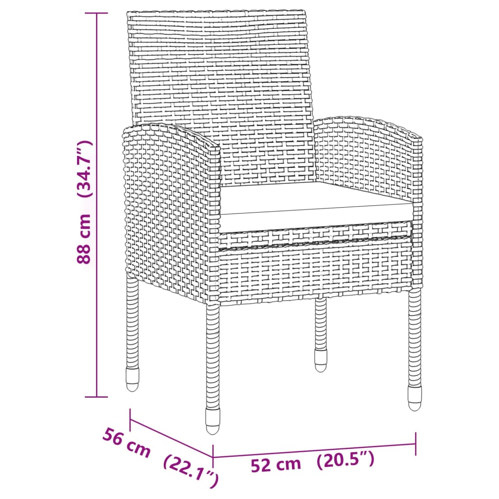 3-tlg. Garten-Essgruppe Poly Rattan Schwarz