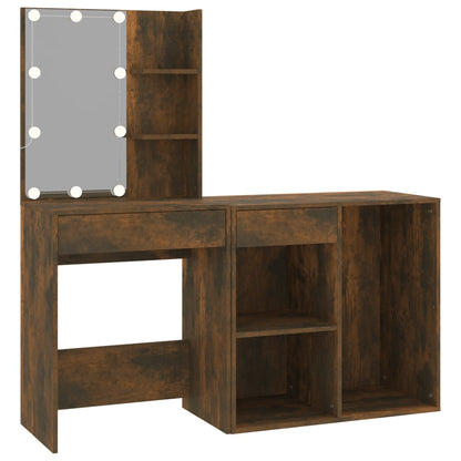 LED dressing table with cabinet smoked oak wood material