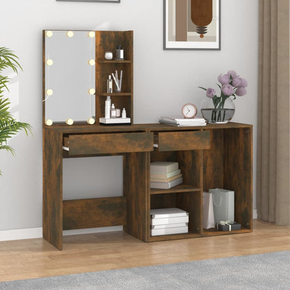 LED dressing table with cabinet smoked oak wood material